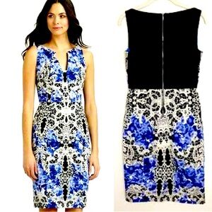 Elie Tahari Nessa Floral & Lace Print Ponte Stretch Exposed Zipper Dress Sz10